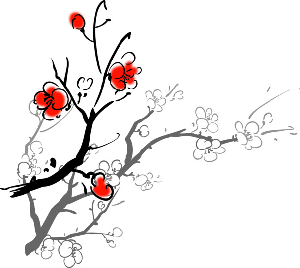 手绘水墨梅花七夕情人节高清PNG透明素材免费下载