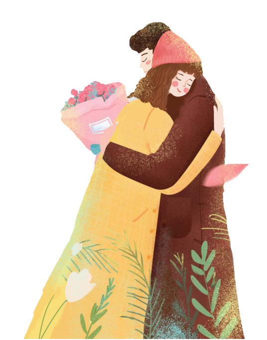 拥抱情侣插画高清PNG透明图 情人节节日元素设计素材免费下载