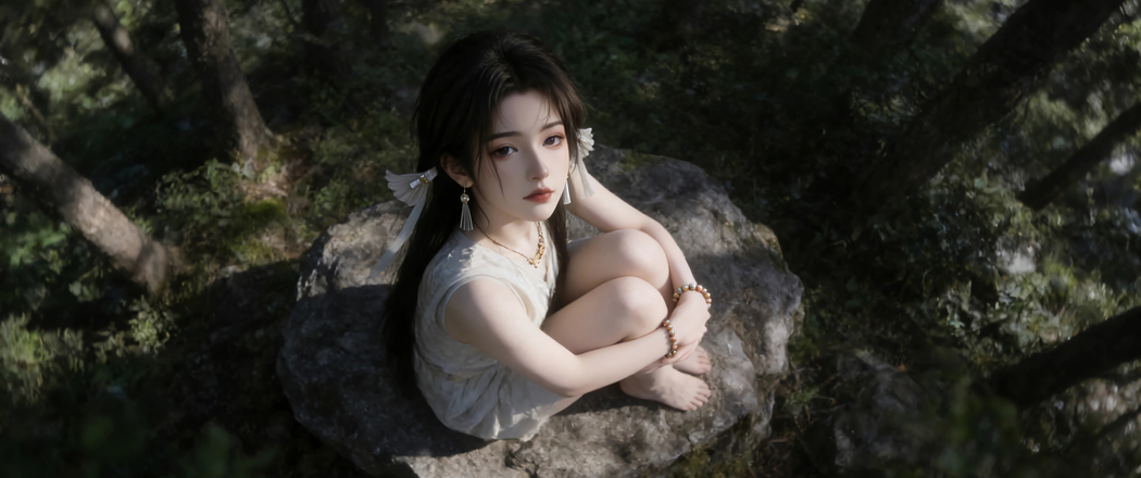 森林中坐在石头上的美女宋玉 4K动漫高清带鱼屏壁纸3440x1440免费下载 森林中坐在石头上的美女宋玉 4K动漫高清带鱼屏壁纸3440x1440免费下载