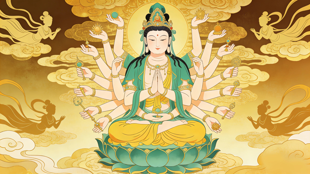 千手观音仙女金色背景4K宗教高清壁纸3840x2160免费下载