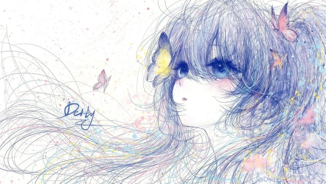 少女发丝与蝴蝶4K动漫高清壁纸3840x2160免费下载