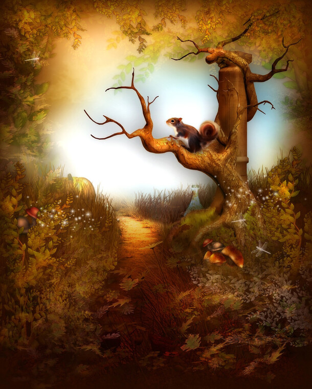 唯美松鼠爬树高清PNG透明背景元素H5设计素材免费下载