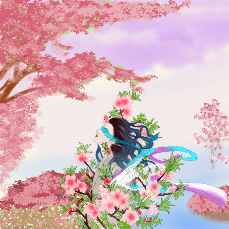 手绘桃花源图卡通设计素材 高清PNG透明背景免费下载