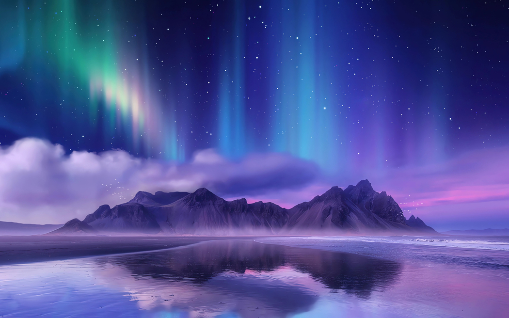 4K高清星空极光海岸小山风景壁纸3840x2400免费下载