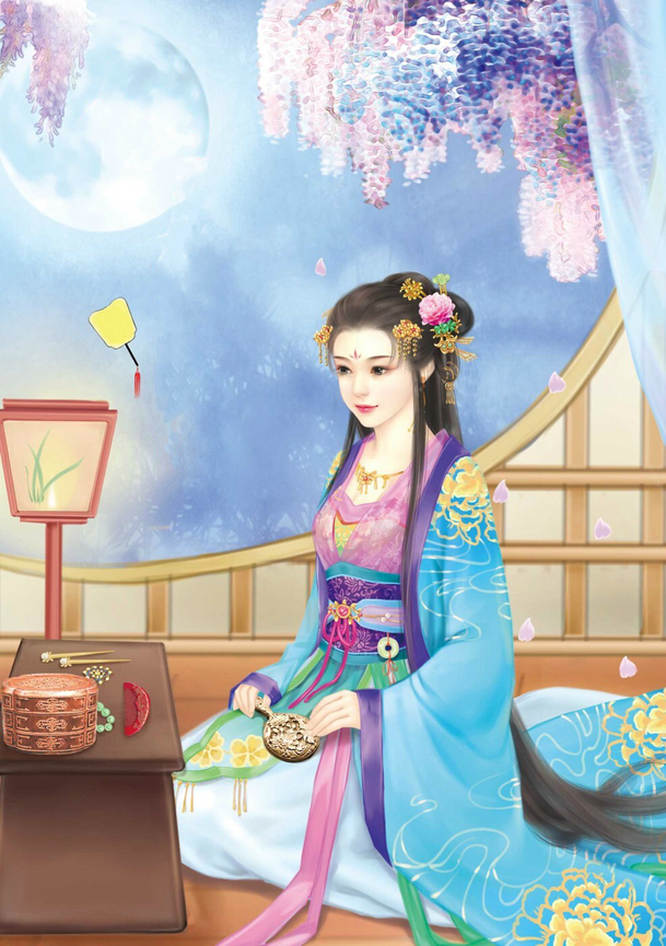 古风优雅美女手绘高清PNG透明背景梦幻抽象设计素材免费下载