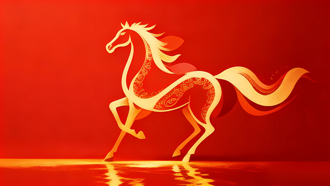 2026马年红色背景简约马图案4K高清壁纸3840x2160免费下载