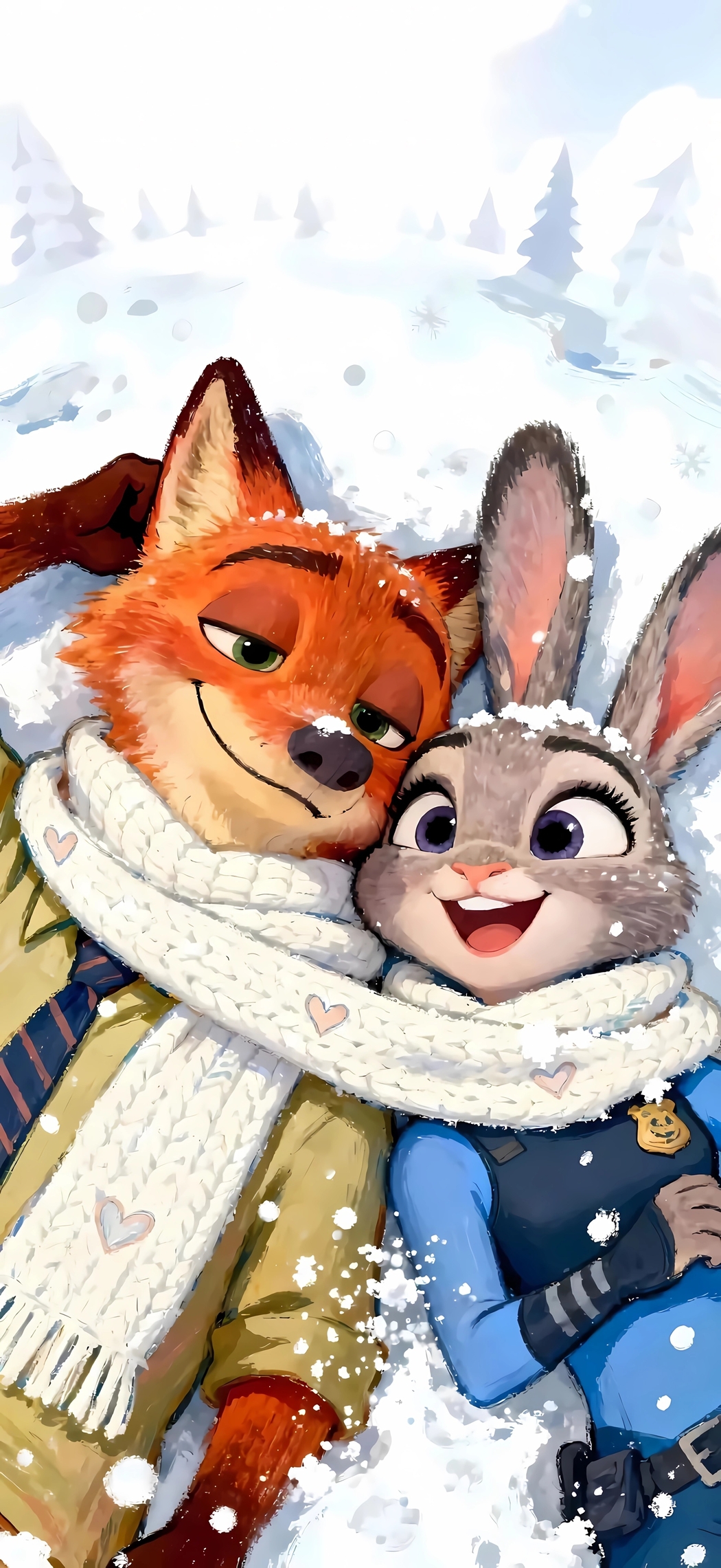 疯狂动物城2朱迪狐尼克雪地围巾雪景4K高清手机壁纸1768x3840免费下载