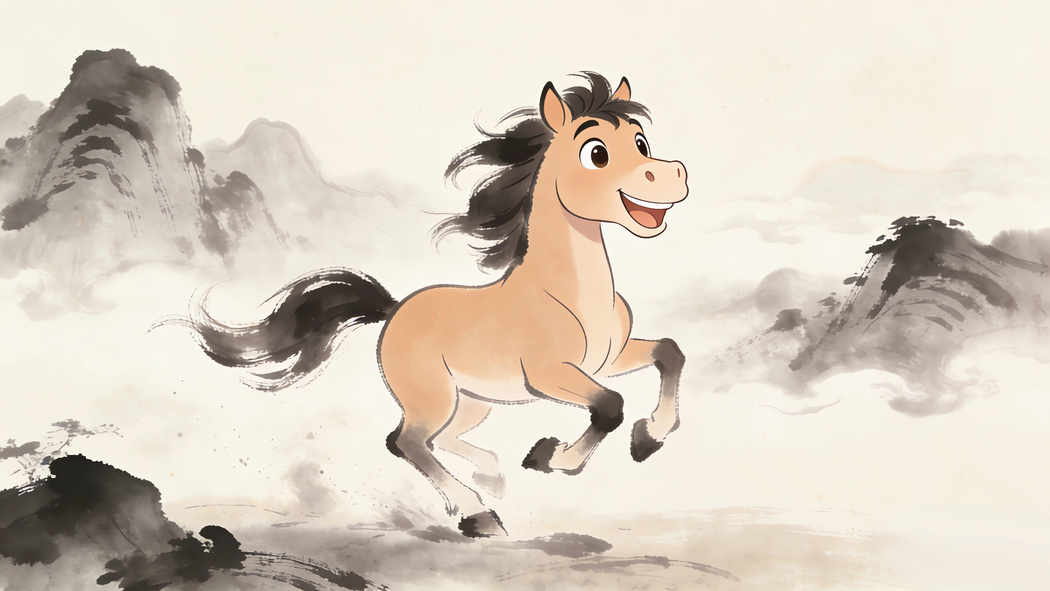 水墨画开心马4K高清电脑壁纸3840x2160免费下载