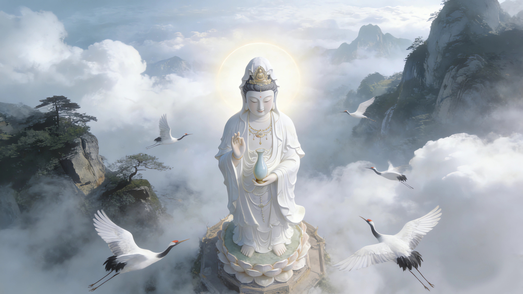 观音菩萨玉净瓶仙境图 4K高清宗教壁纸3840x2160免费下载