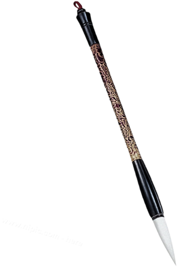 中国风毛笔笔杆高清PNG透明装饰元素与墨迹笔触设计素材免费下载