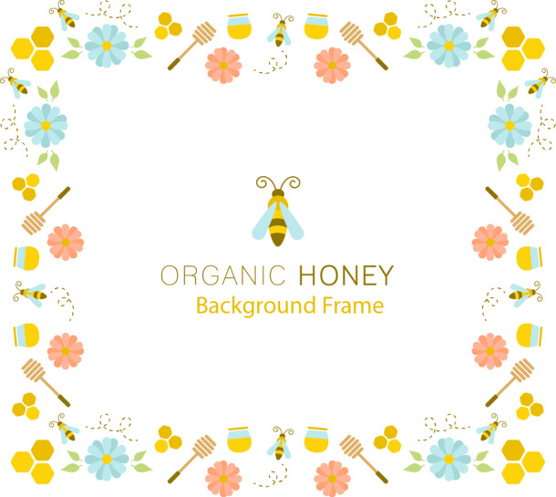 矢量手绘蜜蜂花朵高清PNG透明装饰边框设计素材免费下载