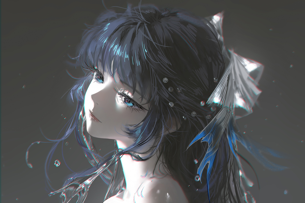 厚涂风动漫女孩长发蓝眼睛头饰唯美4K高清壁纸3840x2560免费下载