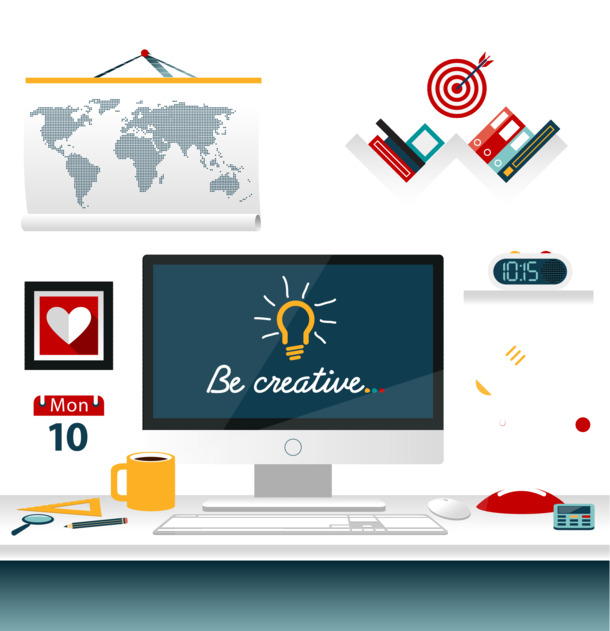 创意工作台高清PNG透明装饰元素PPT设计素材免费下载