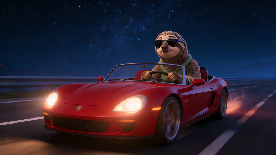 树懒闪电疯狂动物城4K高清壁纸，跑车星空剧照3840x2160免费下载