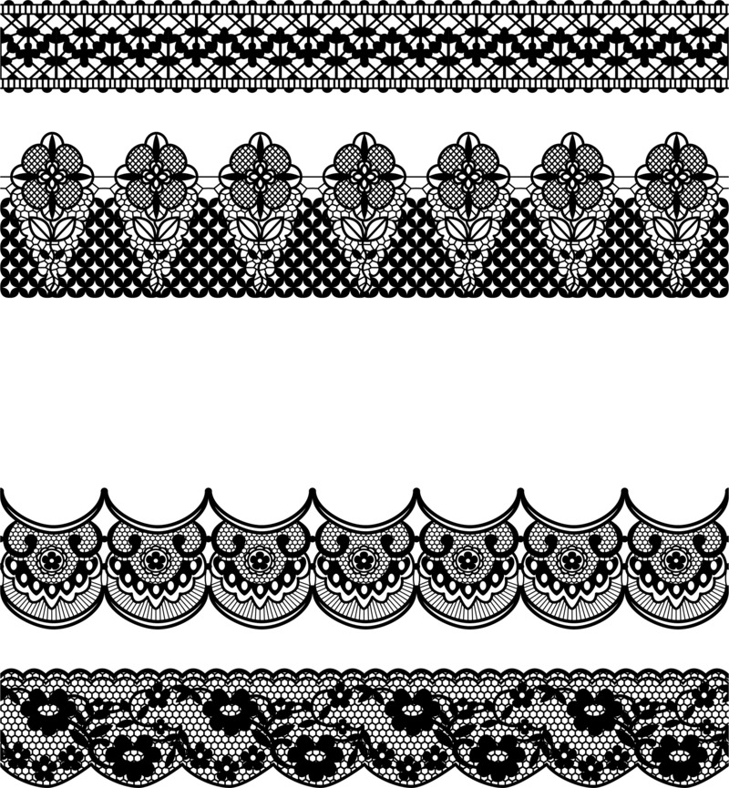 黑色浪漫蕾丝边高清PNG透明装饰花纹设计素材免费下载