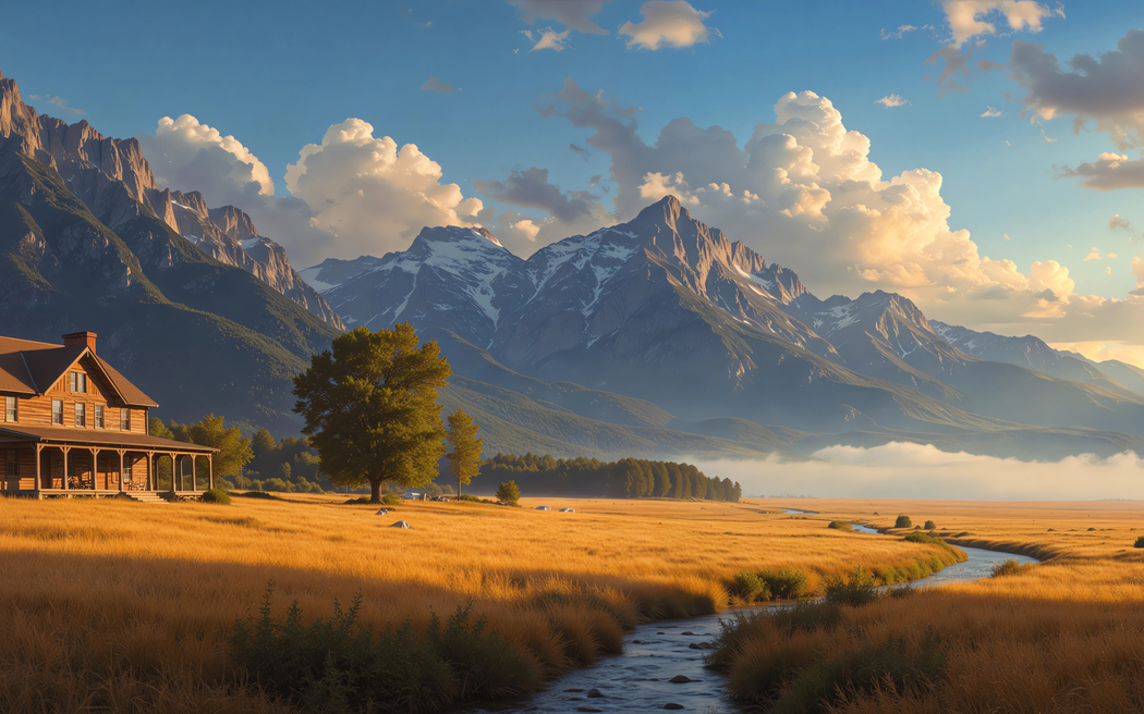 小河边的田野4K高清风景壁纸3840x2400免费下载