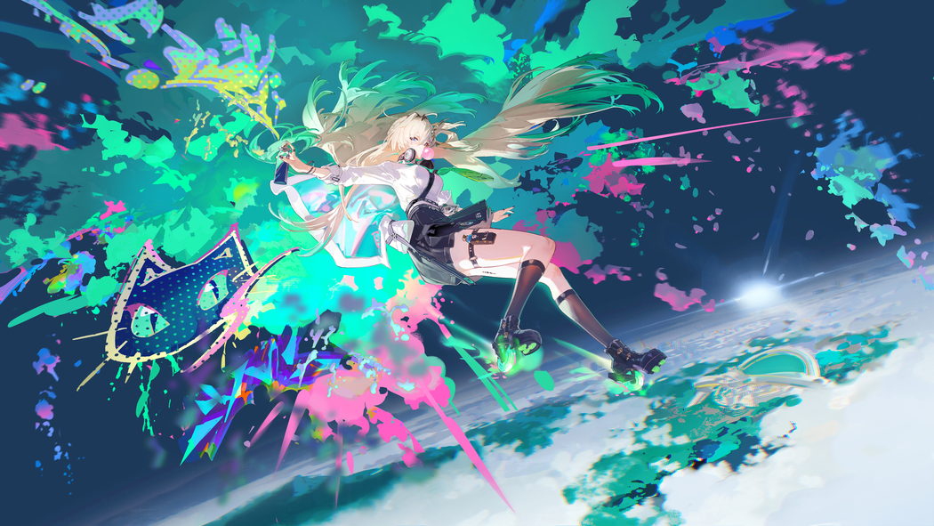 动漫女孩长发金发多彩颜料4K高清壁纸3840x2160免费下载