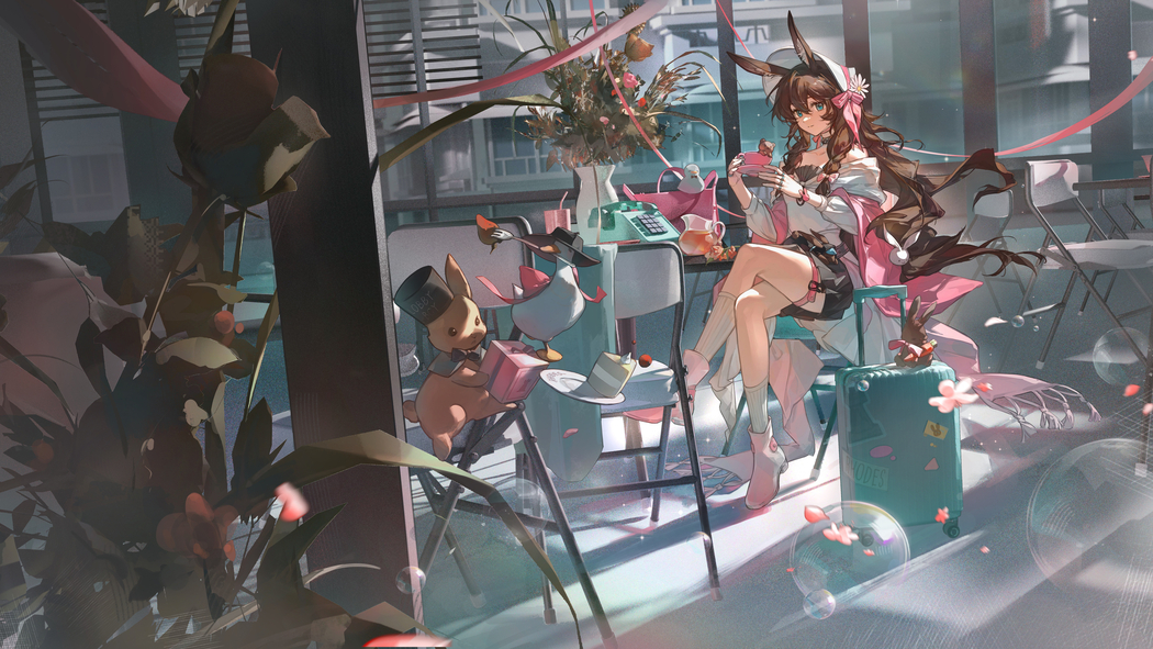 明日方舟阿米娅兔女郎游戏女孩坐着4K高清壁纸3840x2160免费下载