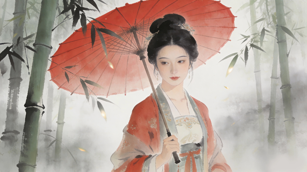古风美女持红色伞竹林水墨风4K动漫高清壁纸3840x2160免费下载 古风美女持红色伞竹林水墨风4K动漫高清壁纸3840x2160免费下载