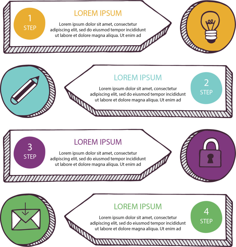 手绘卡通步骤图表高清PNG透明免扣设计素材免费下载
