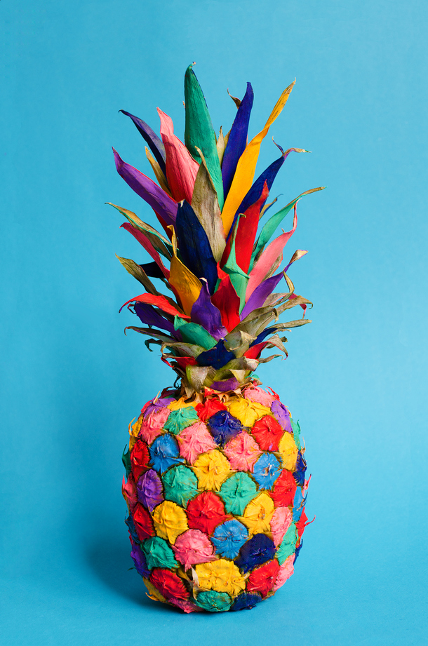 蓝底彩色菠萝高清PNG透明背景图片设计素材免费下载