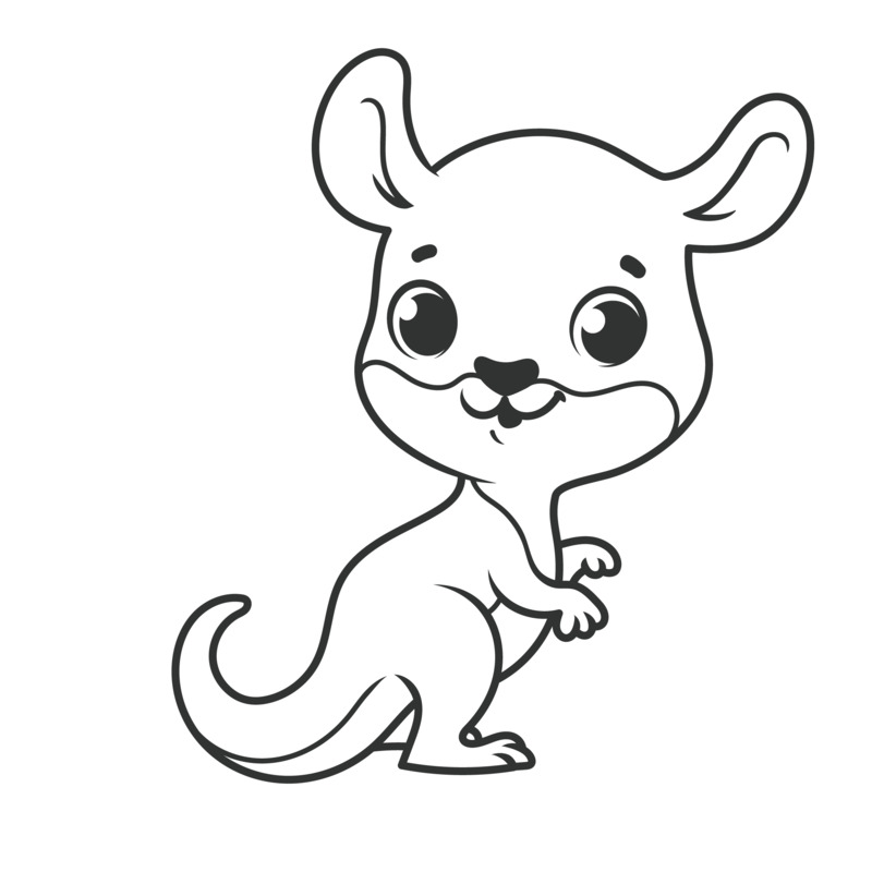 手绘卡通黑色可爱袋鼠线描PNG透明免扣设计素材免费下载