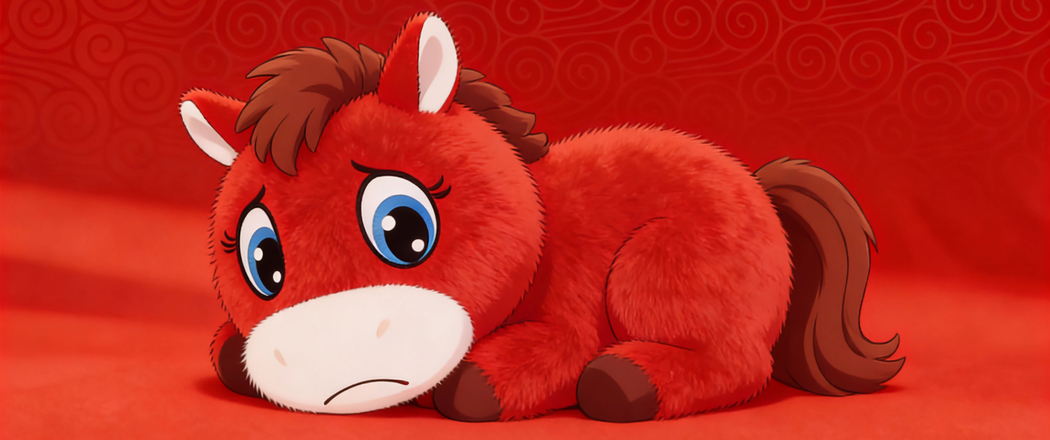 哭哭马红色背景3440x1440高清带鱼屏壁纸免费下载