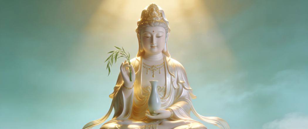 观音菩萨神像光影 3440x1440 4K宗教高清带鱼屏壁纸免费下载