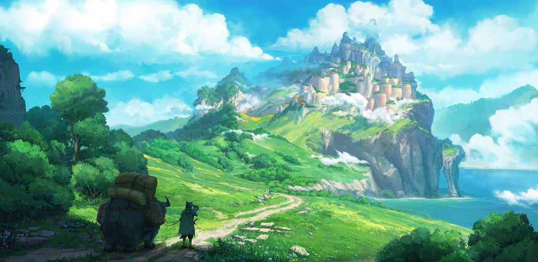 遗迹之城与行走旅人 5K风景4K动漫高清壁纸5118x2500免费下载