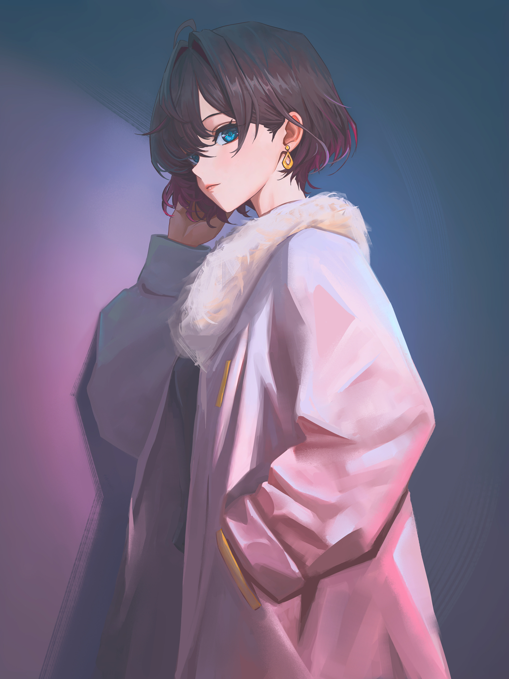 短发蓝色眼睛动漫女孩侧面4K手机高清竖屏壁纸3000x4000免费下载