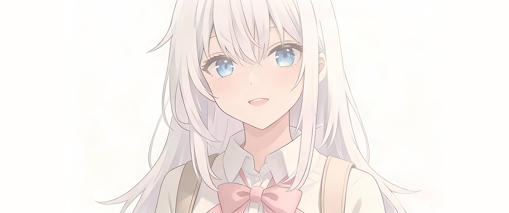 可爱动漫女孩带蝴蝶结简约风3440x1440 4K高清带鱼屏壁纸免费下载