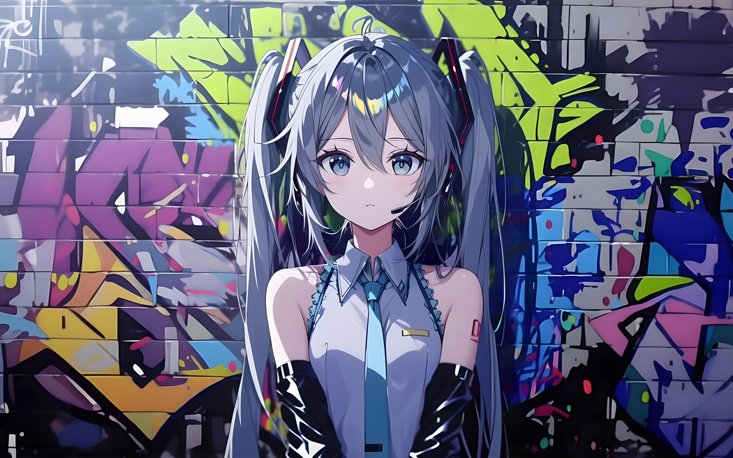 初音未来涂鸦墙2880x1800高清壁纸 免费下载适用平板笔记本便携设备