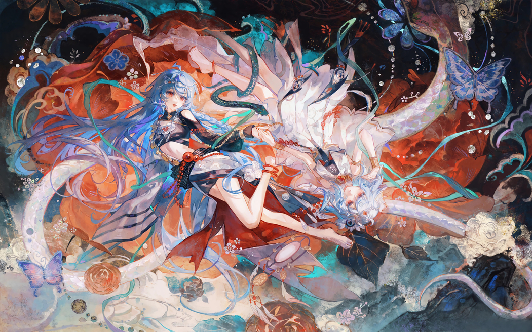 动漫女孩与花蝴蝶唯美2880x1800高清车机平板笔记本免费壁纸下载