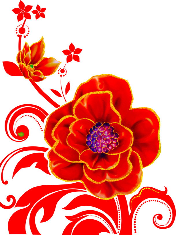 大红色盛开花朵喜庆节日动物设计素材高清PNG透明免费下载