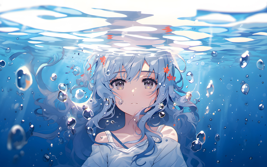 水下水泡动漫女孩 2880x1800高清壁纸免费下载