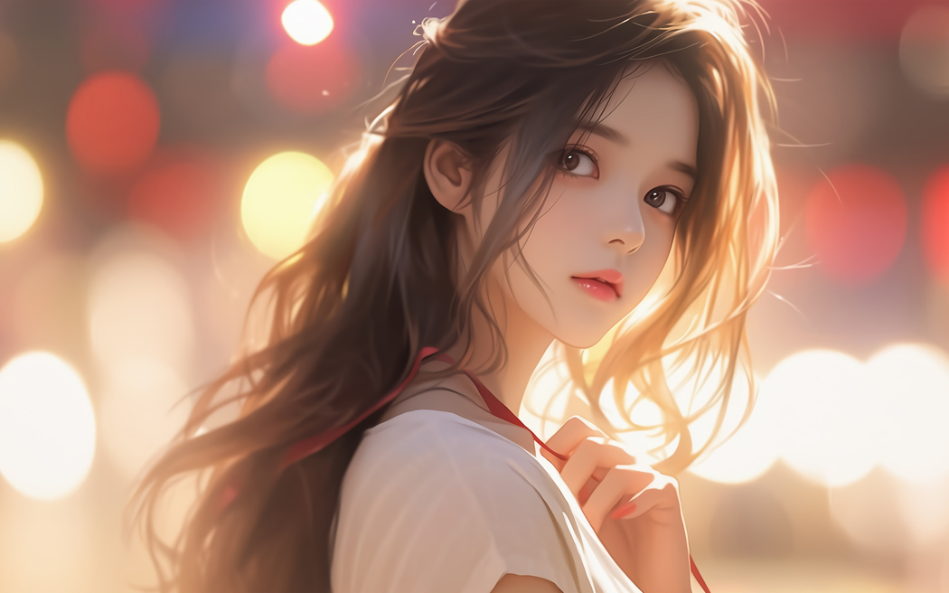 长发可爱动漫美女回眸 2880x1800高清电脑壁纸免费下载