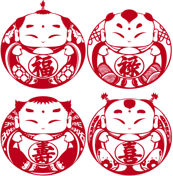 红色喜庆福娃娃剪纸中国风高清PNG透明装饰素材免费下载