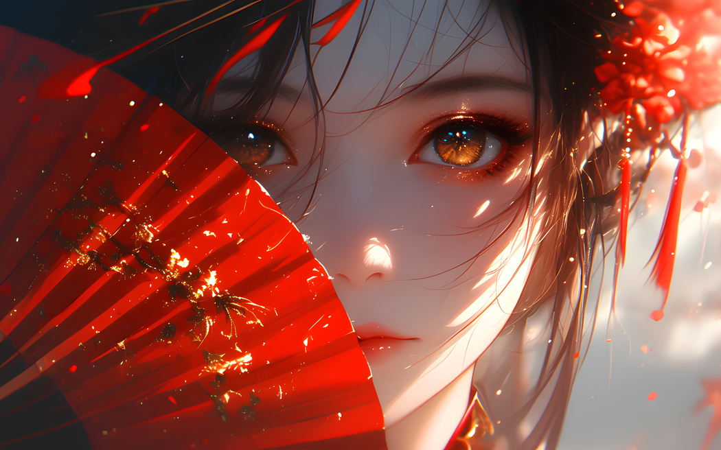 古风红扇佳人动漫壁纸 2880x1800高清免费下载