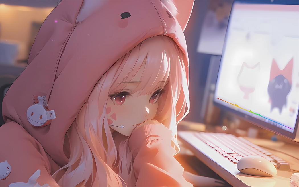 粉色连帽衫动漫女孩高清壁纸2880x1800免费下载