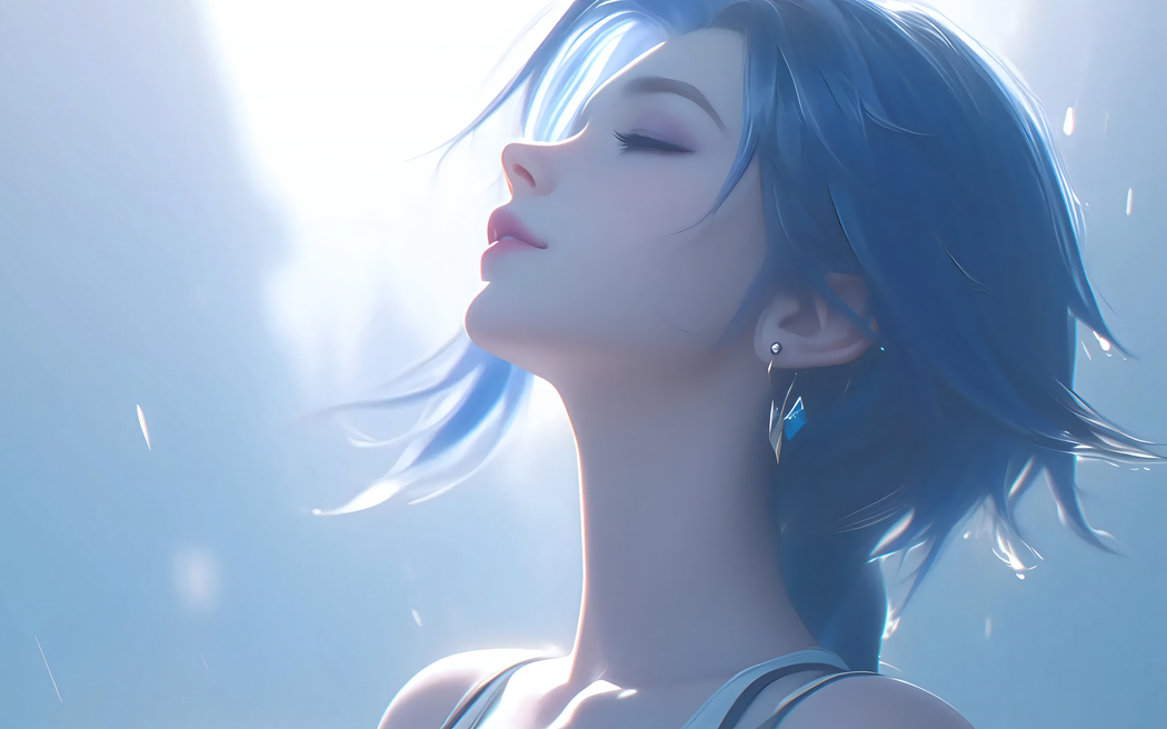 唯美蓝色头发动漫美女闭眼 2880x1800高清壁纸免费下载