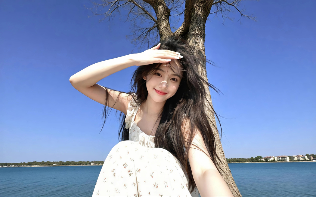 江边树晴空美女高清壁纸 2880x1800平板笔记本免费下载