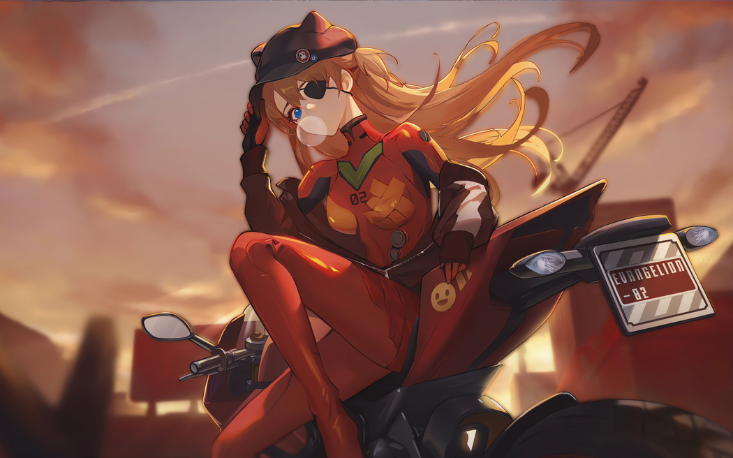 摩托车手明日香动漫美女横版2880x1800高清壁纸免费下载