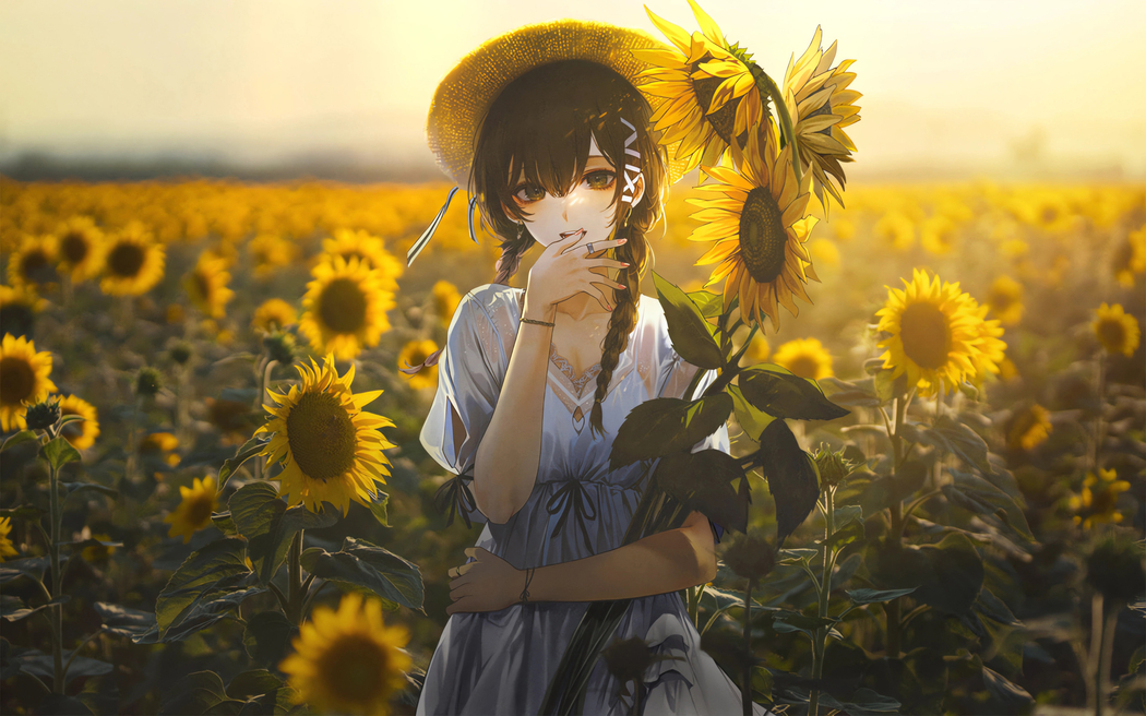 唯美花海姑娘与向日葵车机壁纸 4K超清3840x2400便携设备高清免费下载