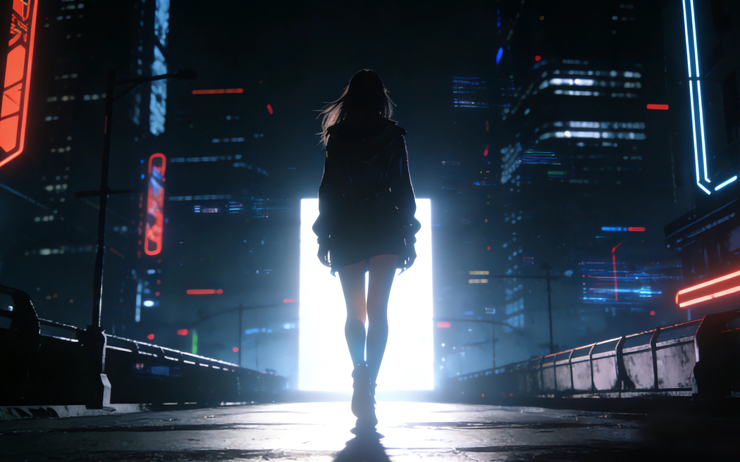 暗黑风格女孩背影门光影车机动漫美女高清壁纸2880x1800免费下载