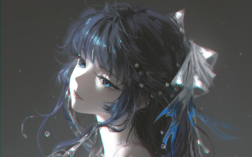 厚涂风动漫女孩长发蓝眼睛头饰 2880x1800超高清车机壁纸免费下载