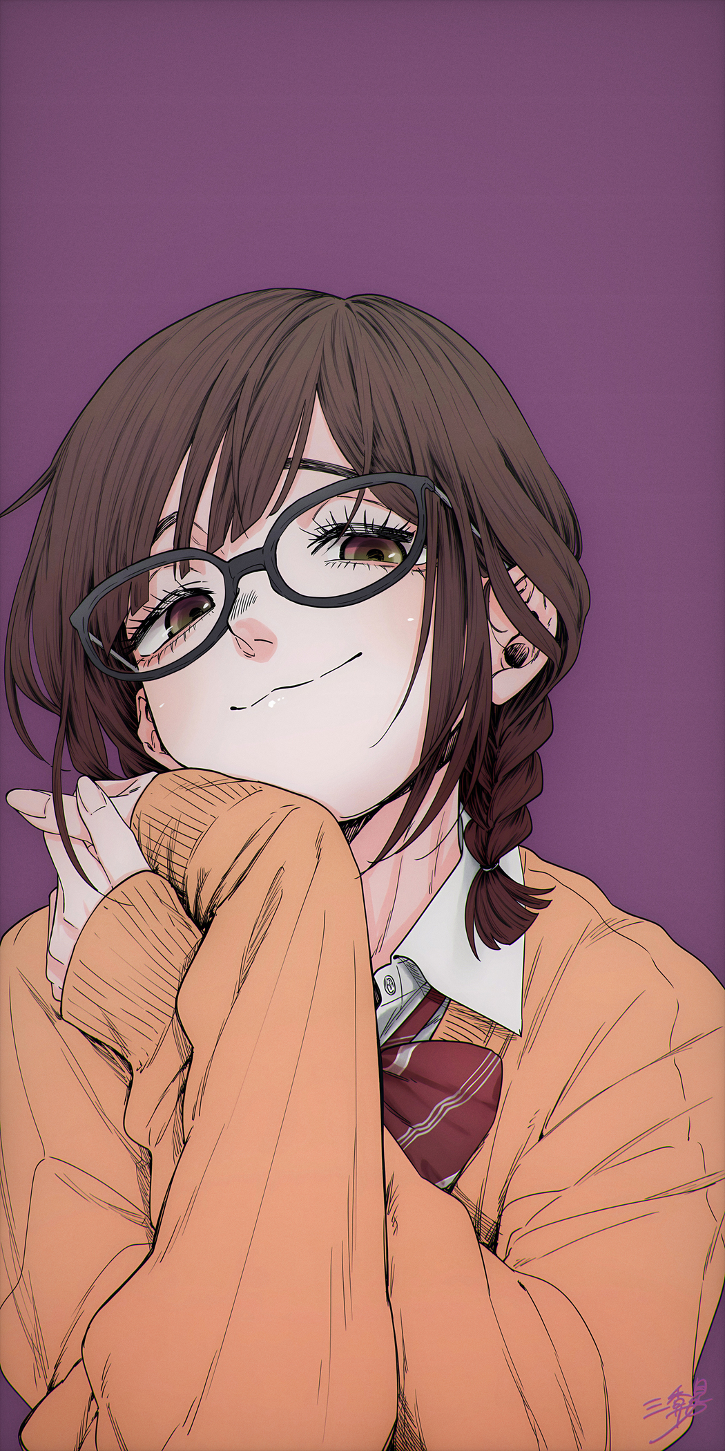 短发辫子女学生微笑戴眼镜4K手机壁纸高清1921x3840免费下载