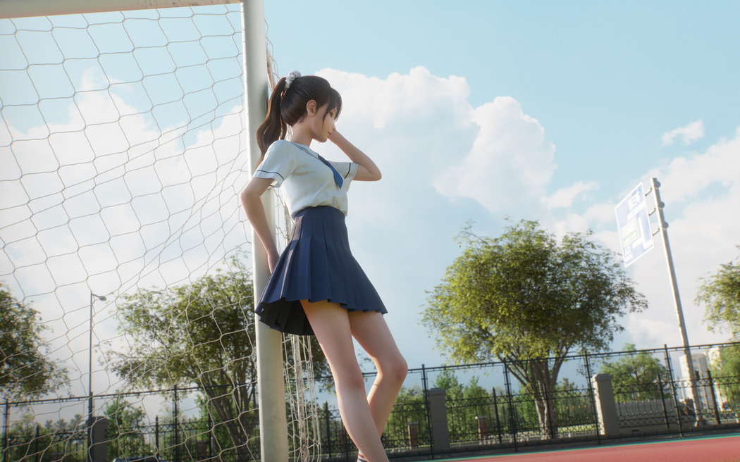 学校足球场女孩百褶裙3K超高清横屏壁纸3200x2000免费下载