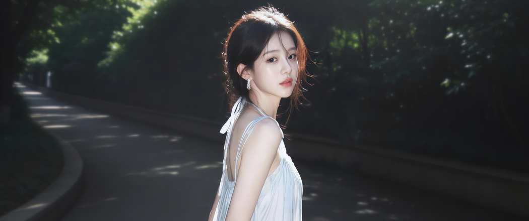 公园白色裙子美女侧脸 4K高清3440x1440带鱼屏壁纸免费下载