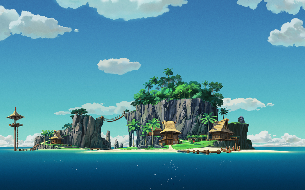 天空云小岛棕榈树日光大海海滩房子高清车机壁纸3200x2000免费下载