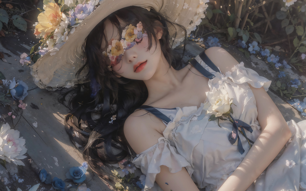 动漫美女鲜花帽子车机壁纸 3200x2000超高清横屏免费下载